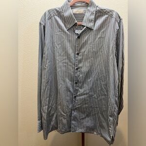 Ermenegildo Zegna Blue White Button Down Striped Dress Shirt Size XL
